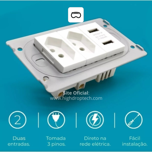 Tomada USB Universal Tomada De Parede Bivolt Multifuncional